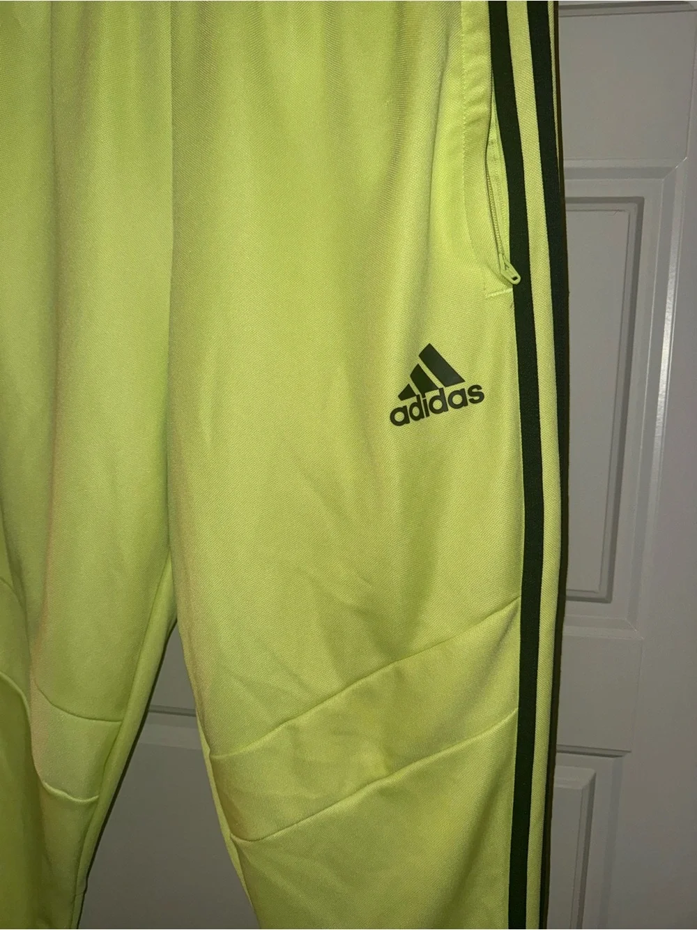 adidas Men’s Neon Green Track Joggers with Black Stripes